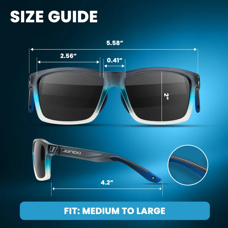 JONDO golf sunglasses size guide, medium to large fit