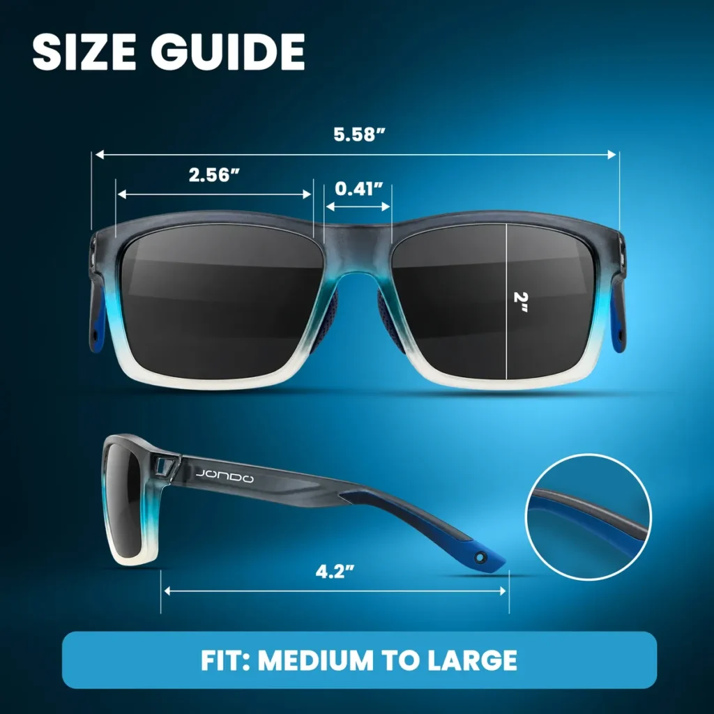 Size guide with frame measurements and fit